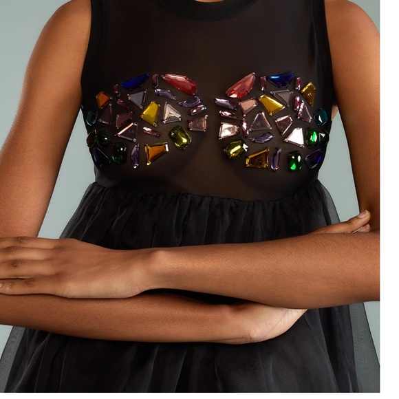 NWT Cynthia Rowley Gems Mesh Organza Empire Dress - Picture 5 of 13